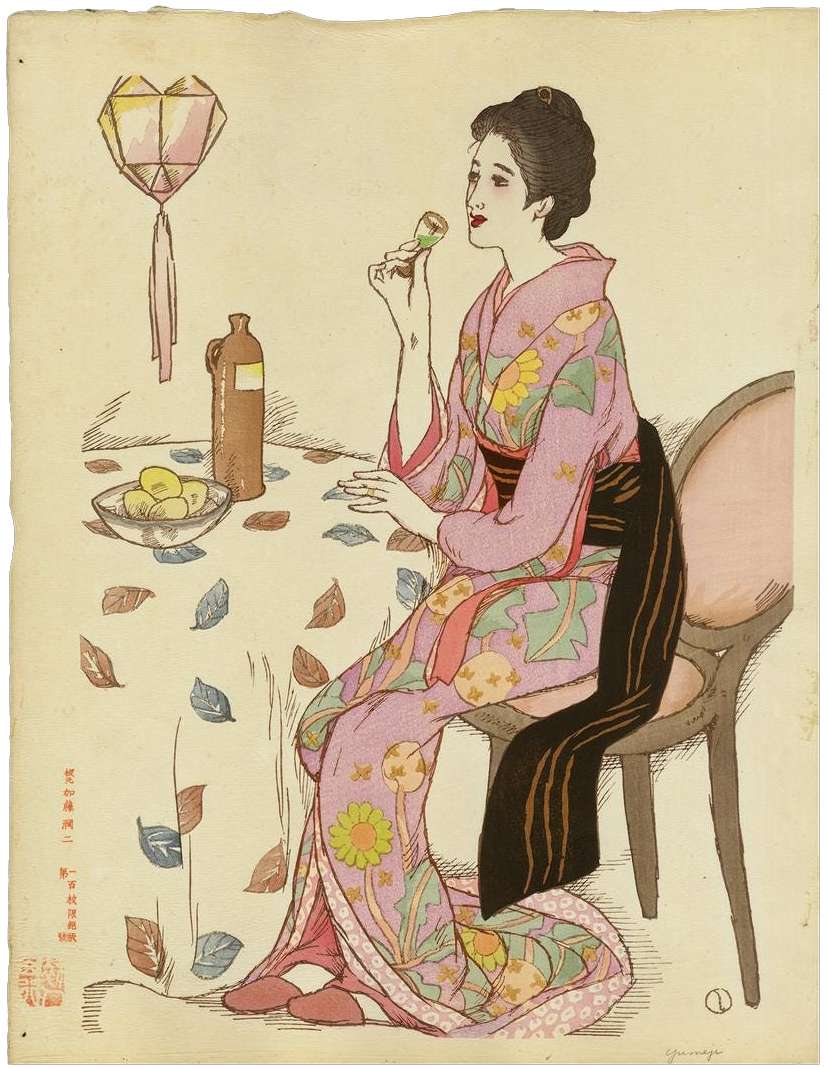 Woman Enjoying a Sherry by Takehisa Yumeji